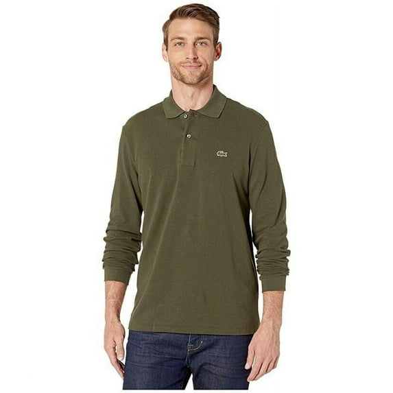 Lacoste Classic Mens Long-Sleeve Pique Polo Shirt Size S Olive Green MSRP $105