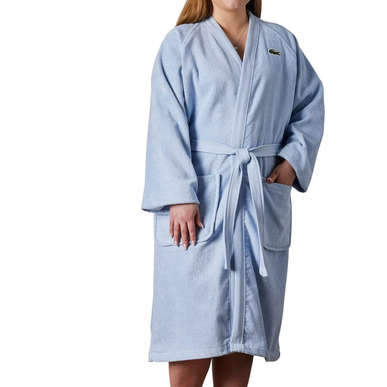 Lacoste Classic Pique 100 Cotton Bath Robe for Men Women One Size Fits Most Sky