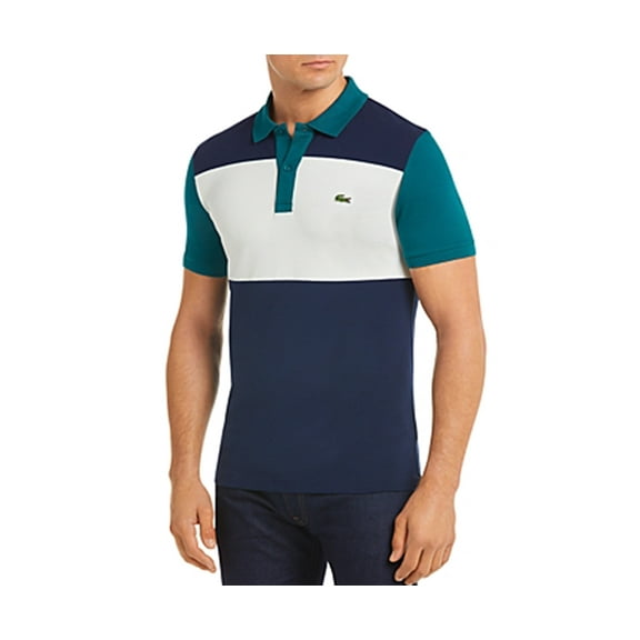 Lacoste Color-Block Striped Slim Fit Pique Polo Shirt Mens Active Shirts & Tees Size Xxxl, Color: Emerald/Blue/White