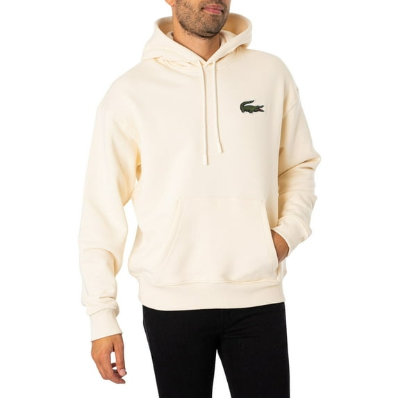 Lacoste Loose Fit Organic Cotton Pullover Hoodie, Beige