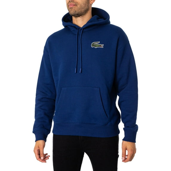 Lacoste Loose Fit Organic Cotton Pullover Hoodie, Blue