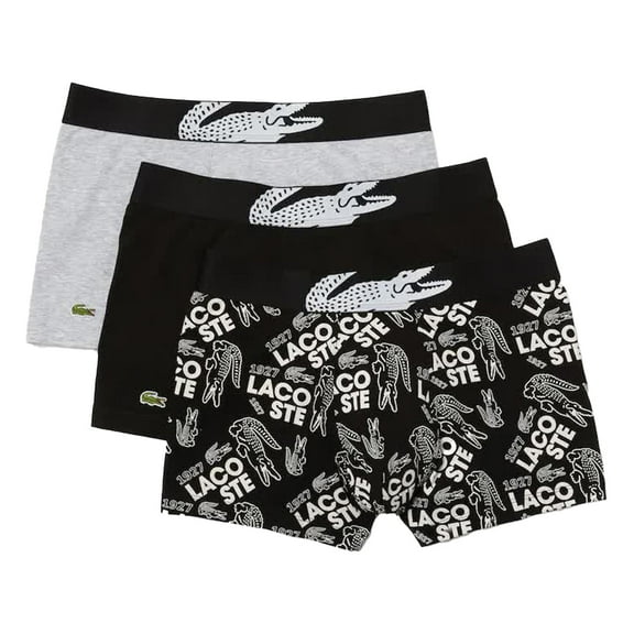 Lacoste Men's 3-Pack Casual Cotton Stretch Boxer Briefs, Black/White-Silver Chine, S