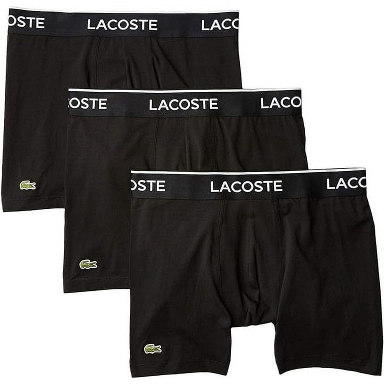 Lacoste Men's 3 Pack Cotton Stretch Boxer Briefs, Black,S - US
