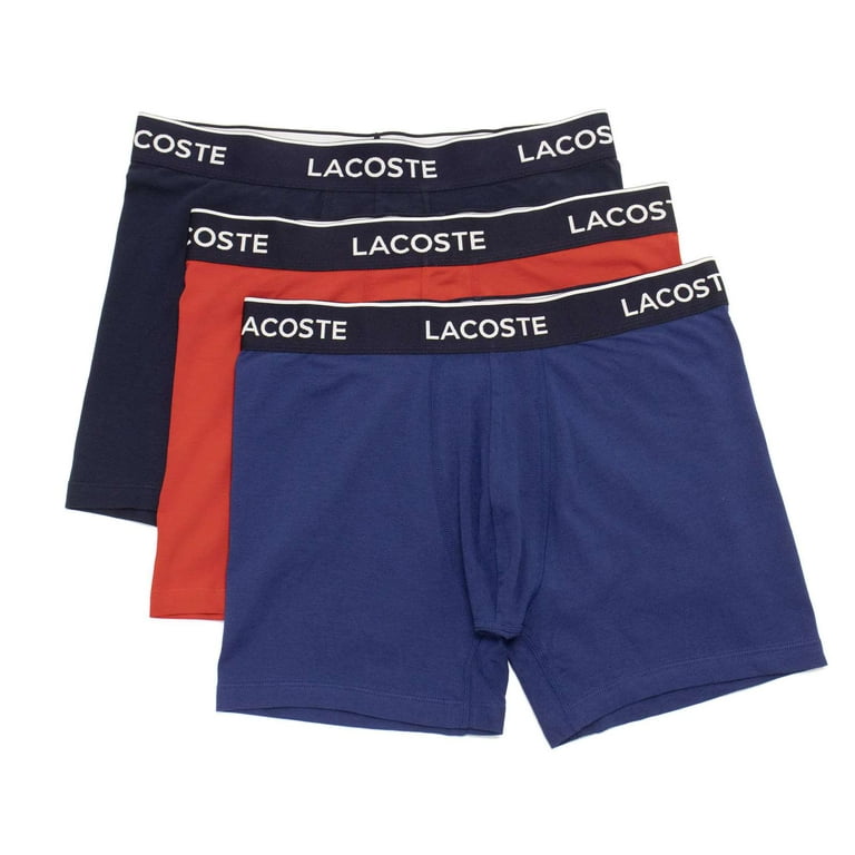 Lacoste Men's 3 Pack Cotton Stretch Boxer Briefs, Navy Blue \ Red,M - US 