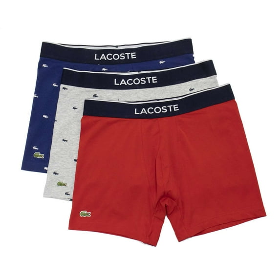 Lacoste Men's Allover Croc 3 Pack Cotton Stretch Boxer Briefs, Methylene \ Silver Chine,S - US