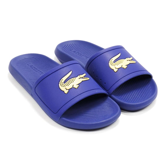 Lacoste Men's Croco Slide Sandals, Navy \ Yellow,13 M US