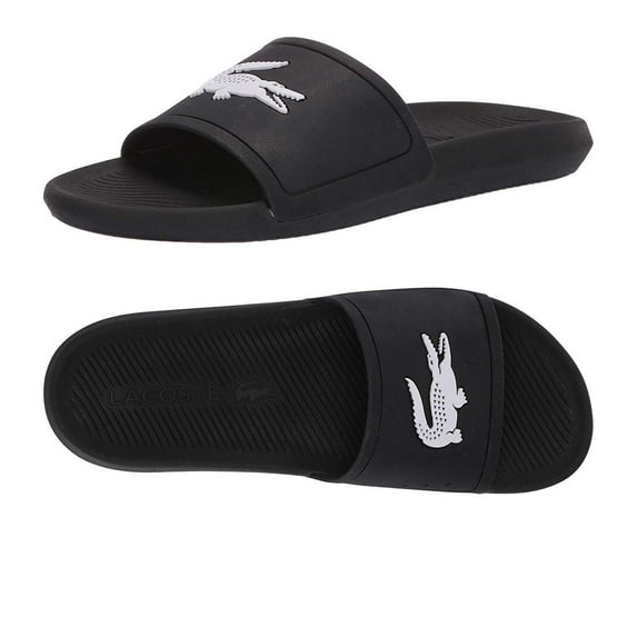 Lacoste Men's Croco Synthetic Slides (Black White)