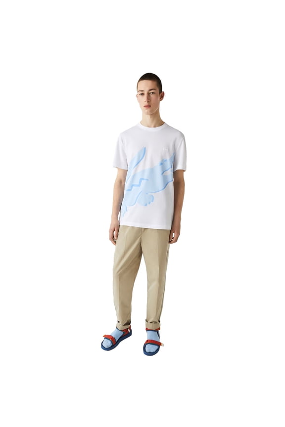 Men's Crocodile Print Crew Neck Stretch Organic Cotton T-Shirt White th2604-001