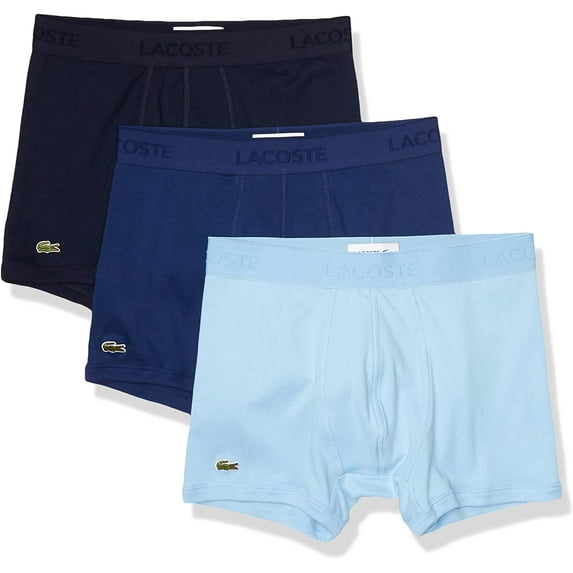 Lacoste Men's Essentials Classic 3-Pack Cotton Trunks, Blue \ Navy,XS - US