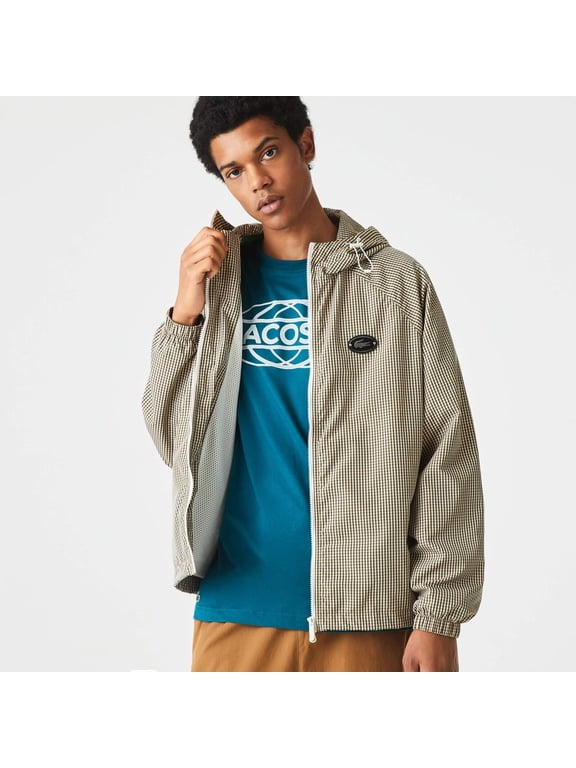 Men's Hooded Check Twill Jacket - 48 - S-M