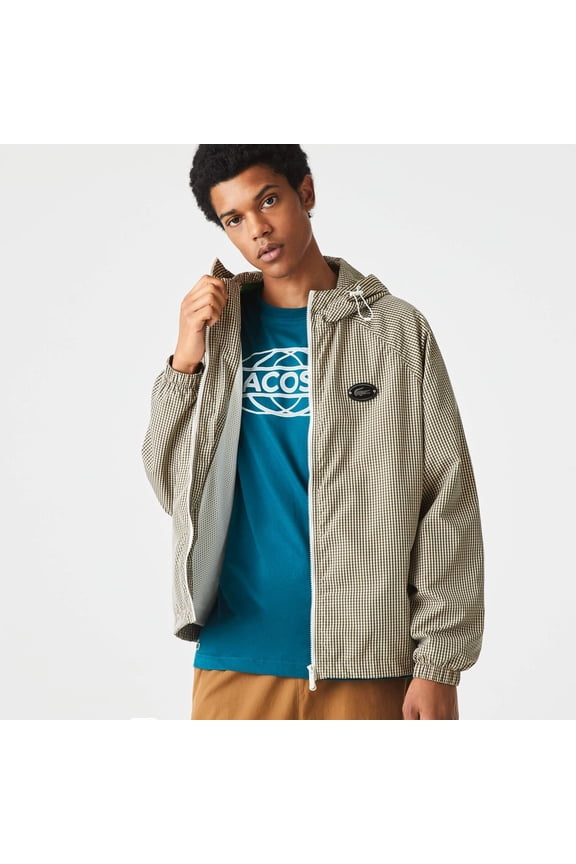 Men's Hooded Check Twill Jacket - 48 - S-M