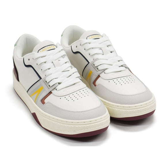 Lacoste Men's L001 0321 1 Sma Leather Fashion Sneakers, White \ Burgundy,11.5 M US