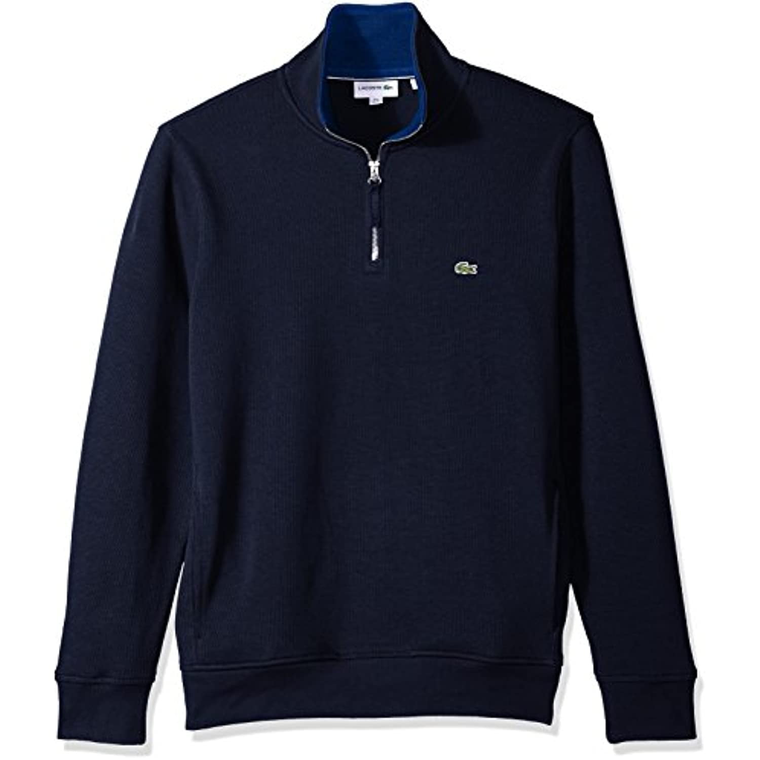 Lacoste Men\'s Long Sleeve 1/4 Zip Interlock Cotele Sweatshirt, SH3293, Navy  Blue/Marino, Small