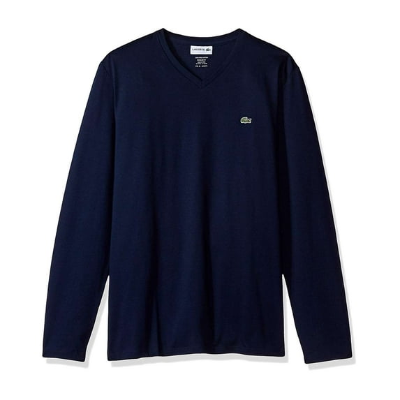 Lacoste Men's Long Sleeve 100% Pima Cotton V-Neck T-Shirt Basic Tee