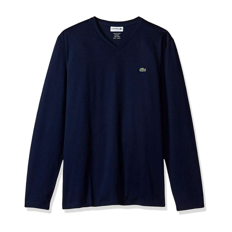 Lacoste Men's Long Sleeve 100% Pima Cotton V-Neck T-Shirt Basic