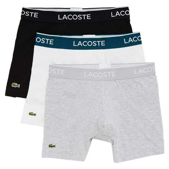 Lacoste Men's Pack of 3 Boxer Briefs Underwear Black/White-Silver Chine 6H3420-51 NUA