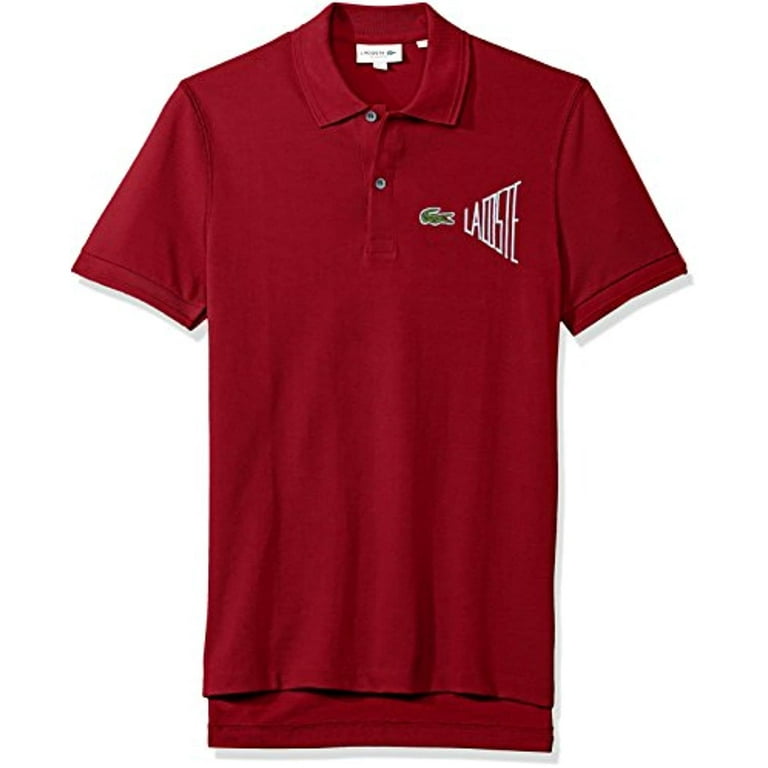 Lacoste Men's Short Sleeve Graphic Embroidered Pique Reg Fit Polo, PH3250,  Turkey Red/Flour, 4X-Large