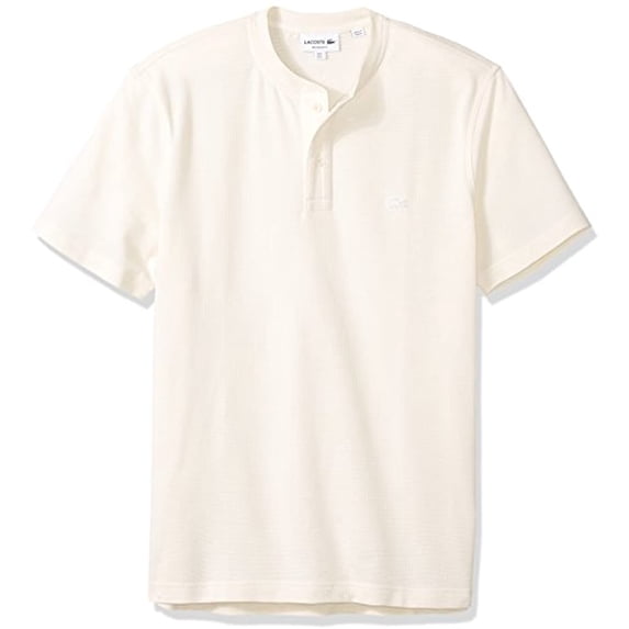 Lacoste Men's Short Sleeve Henley Waffle Stitch Regular Fit T-Shirt, TH3234, French Vanilla Cream, 4X-Large