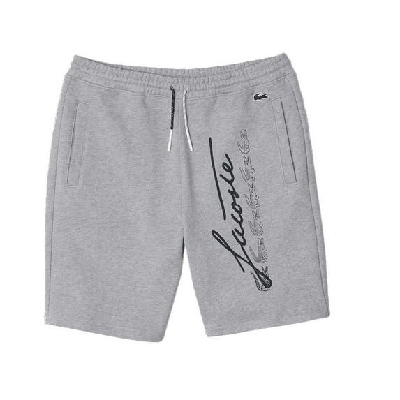 Lacoste Men's Signature Print Cotton Fleece Shorts Grey Chine/Black gh2640-4jv