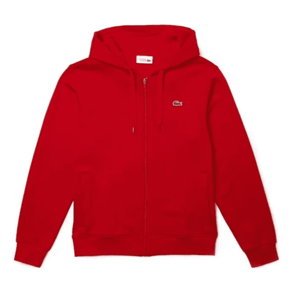 Lacoste Men's Sport Long Sleeve Fleece Full Zip Hoodie Sweatshirt, Red, 1XLB