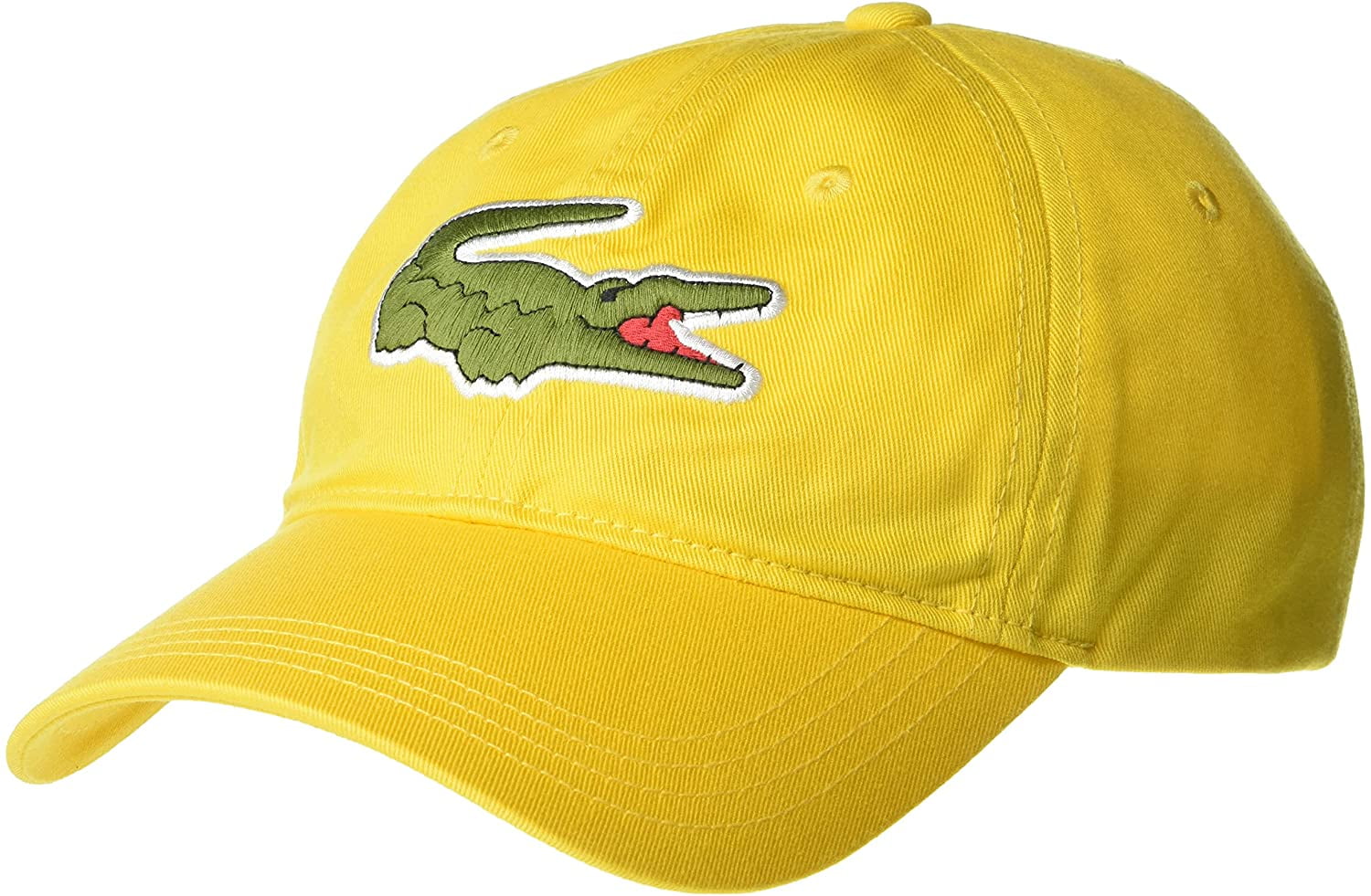 Lacoste Mens Big Croc Twill Adjustable Leather Strap Hat One Size Cornmeal  Yellow