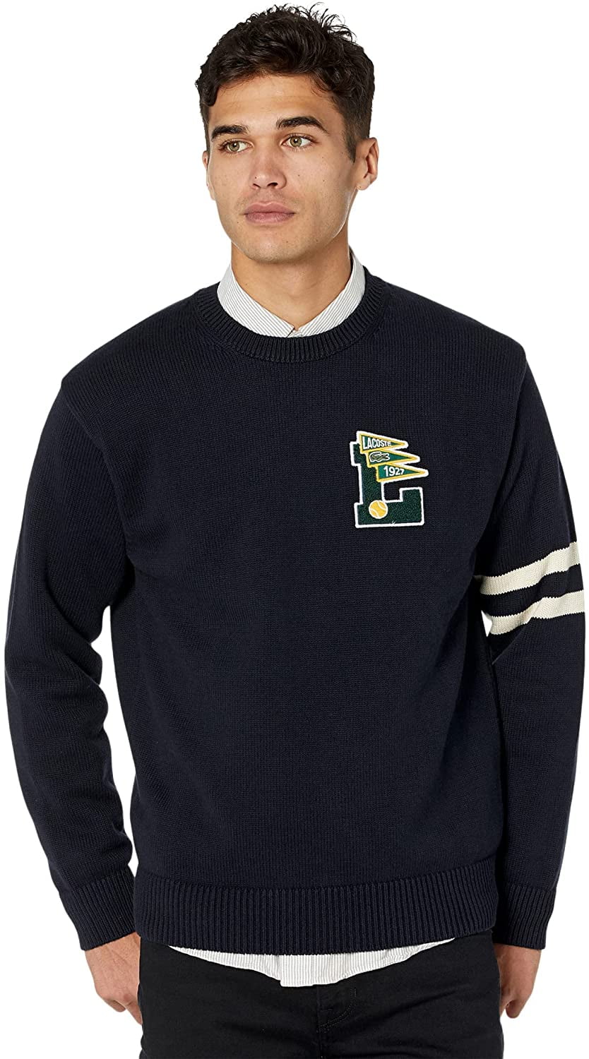 Lacoste Mens Crew Neck Pennants L Badge Wool And Cotton