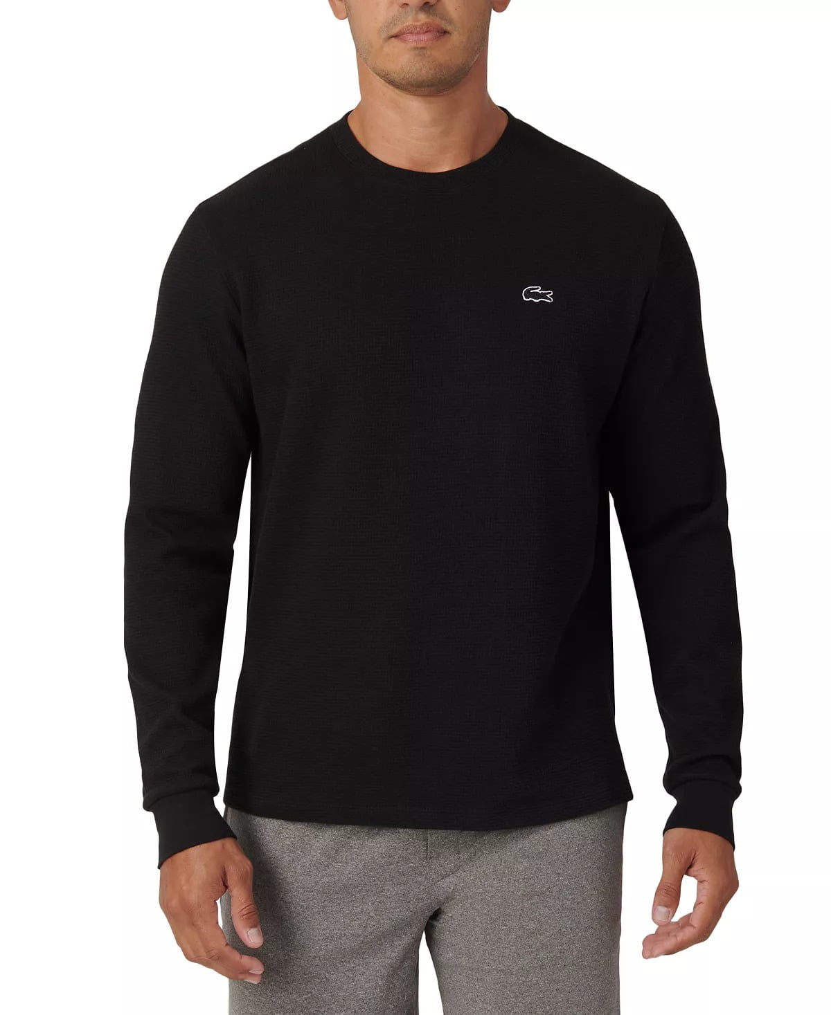Lacoste Mens Relaxed Fit Waffle Knit Thermal Sleep Shirt Black Medium