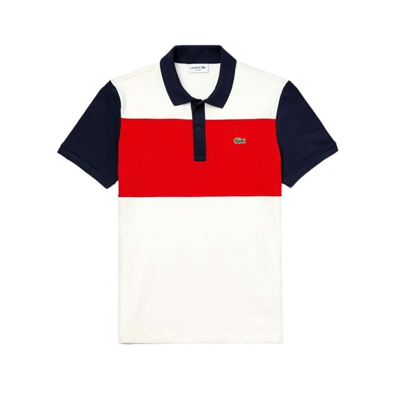 Lacoste Mens Short Sleeve Striped Colorblocked Polo T-Shirt