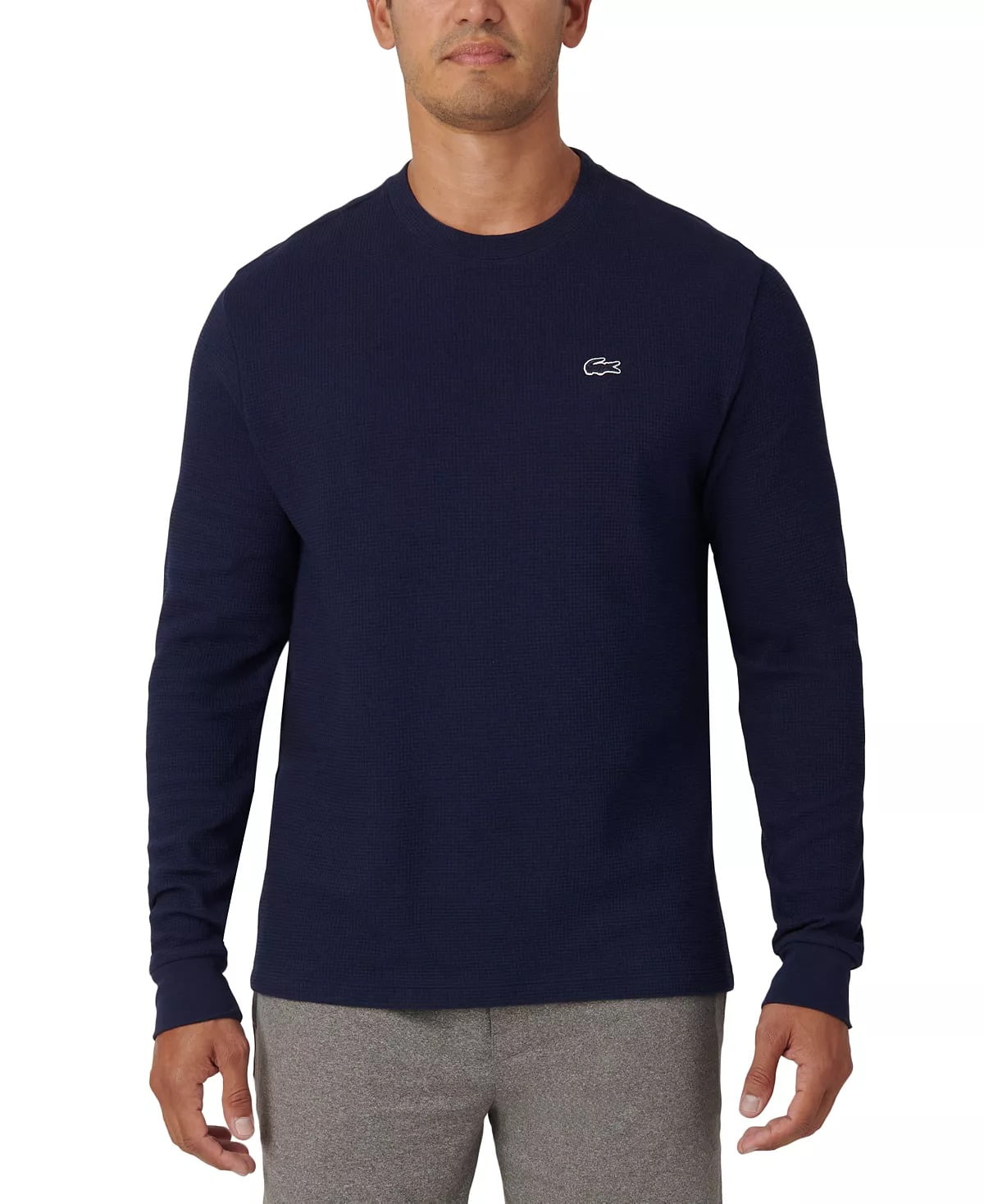 Lacoste NAVY Men's Waffle-Knit Thermal Sleep Shirt, US Large