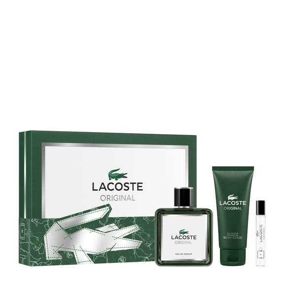 Lacoste Original 3 Piece Gift Set for Men (3.4 OZ Eau De Parfum, 3.4 OZ Shower Gel, Mini Perfume)