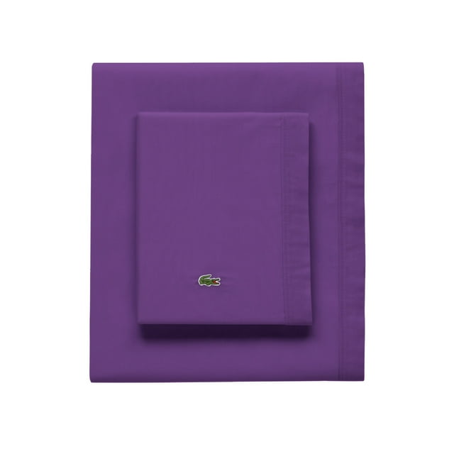 Lacoste Percale 220 Thread Count 100 Cotton Sheet Set Plum Queen