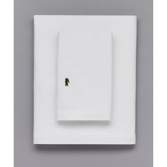Lacoste Percale 220 Thread Count 100% Cotton Sheet Set White - King