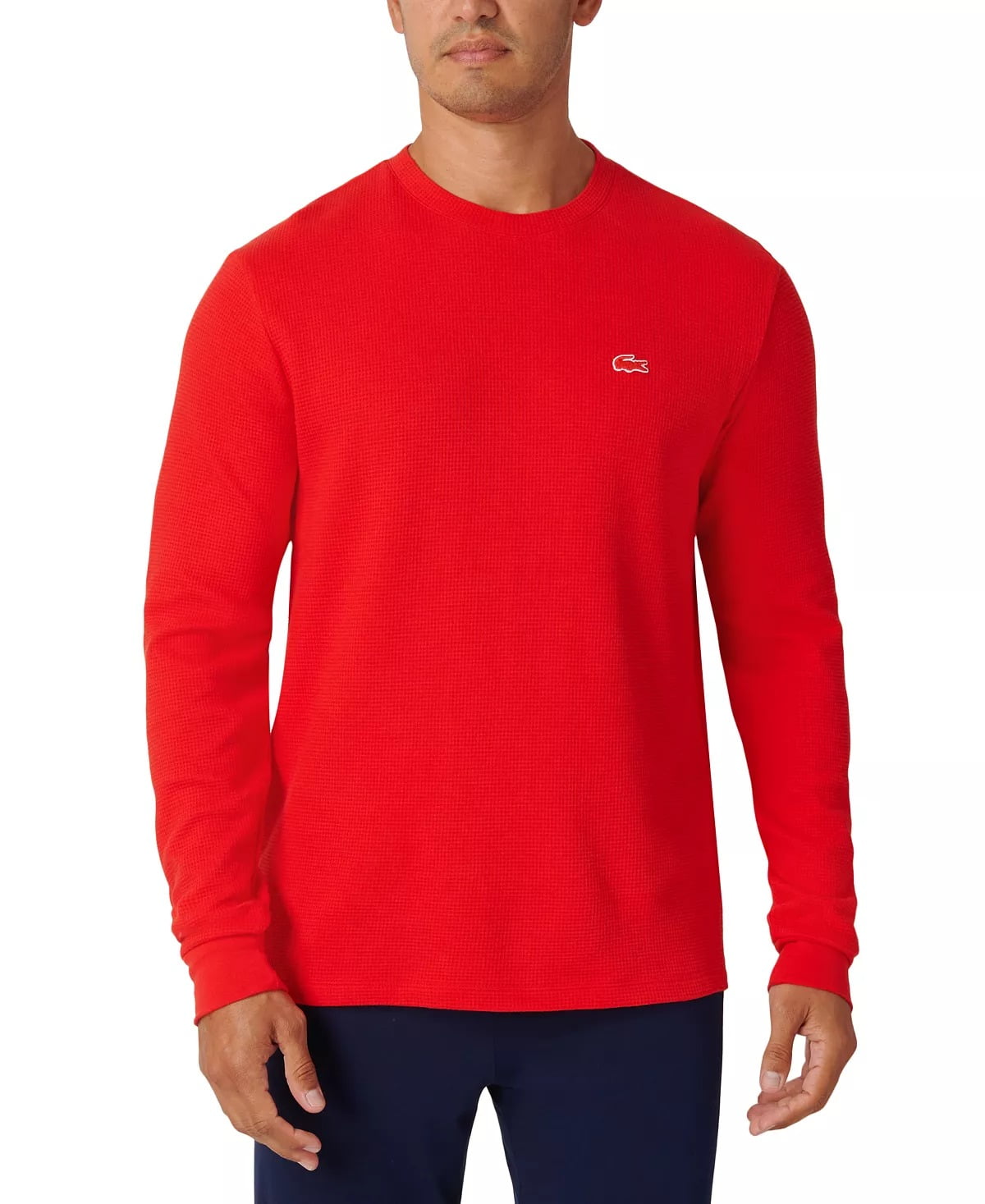Lacoste RED Men's Waffle-Knit Thermal Sleep Shirt, US Small