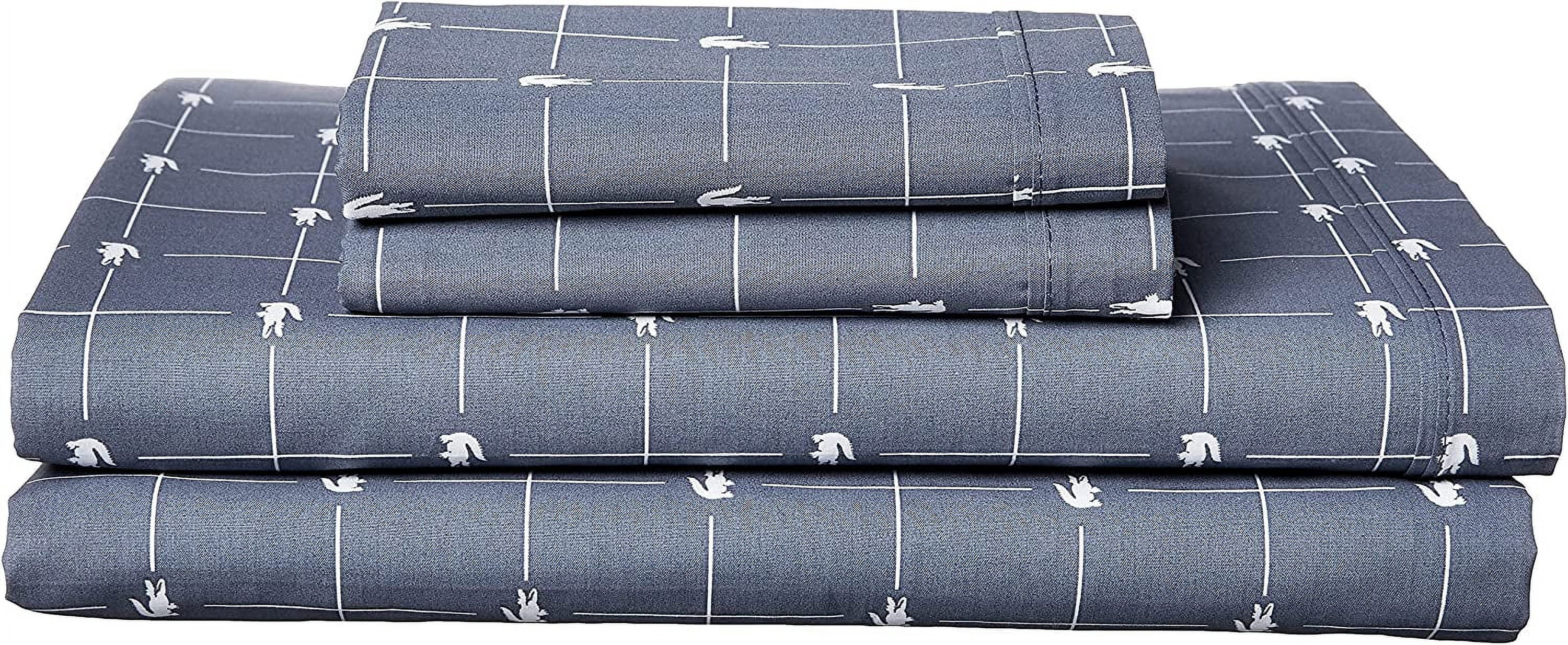Lacoste  Slice Geometric 100% Cotton Sheet Set Vintage Indigo - Queen