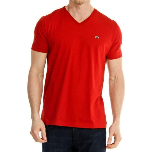 Lacoste Solid V-Neck Prima-Cotton Red T-Shirt