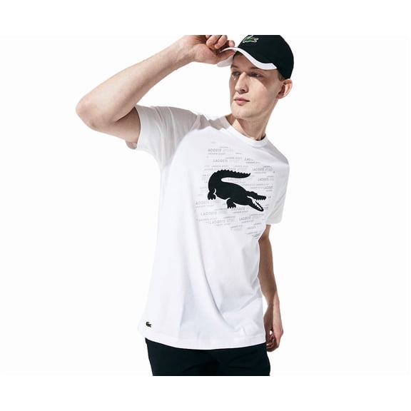 Lacoste Sport Reflective Crocodile Print Mens Active Shirts & Tees Size S, Color: White/Black