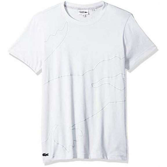 Lacoste Sport Short Sleeve Outlined Big Croc Mens Active Shirts & Tees Size L, Color: White/Elephant Grey/Platinum/Silver Chine