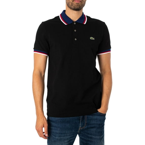 Lacoste Stripe Collar Polo Shirt, Black