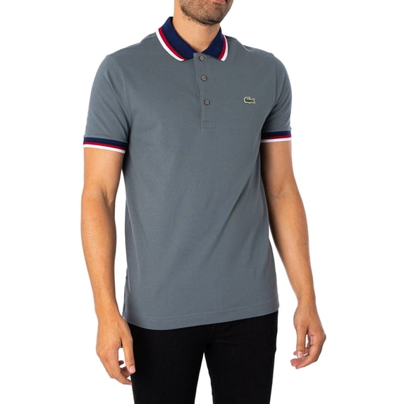 Lacoste Striped Collar Polo Shirt, Grey