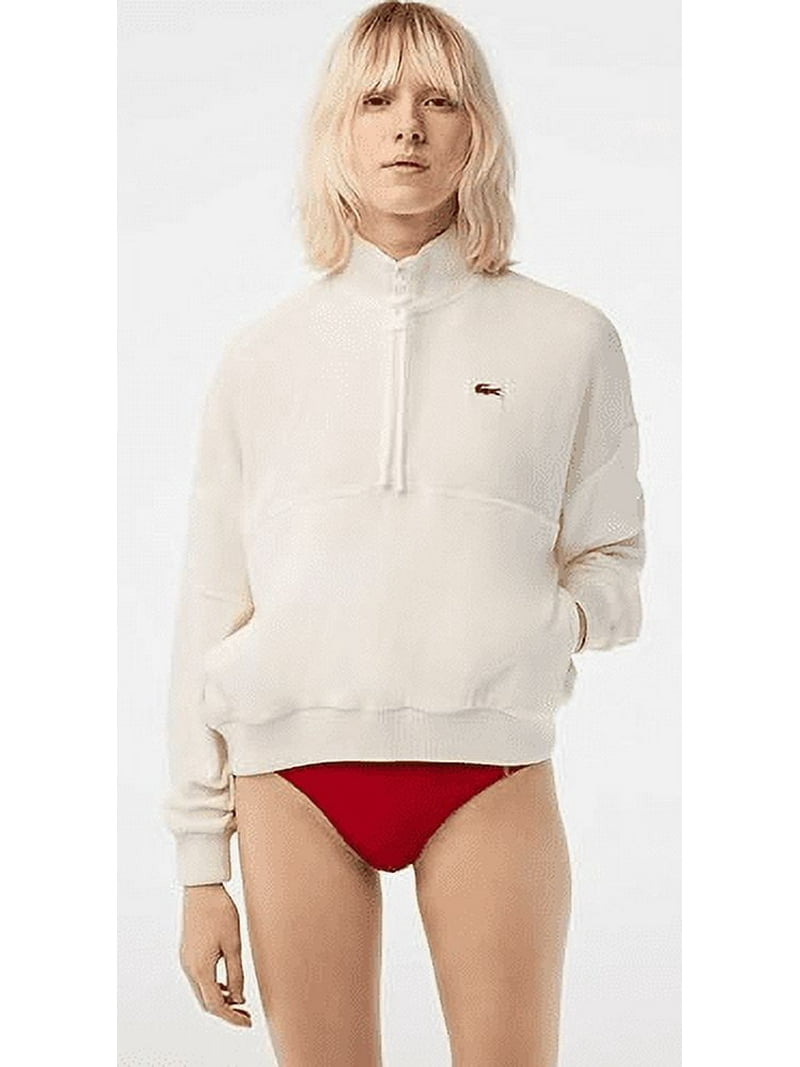 Lacoste WHITE Women's High-Neck Terry Cloth Half Zip