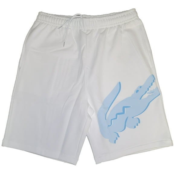 Lacoste Wht/Lght Bl Oversized Crocodile Print Organic Cttn Fleece Shorts - 7/2XL