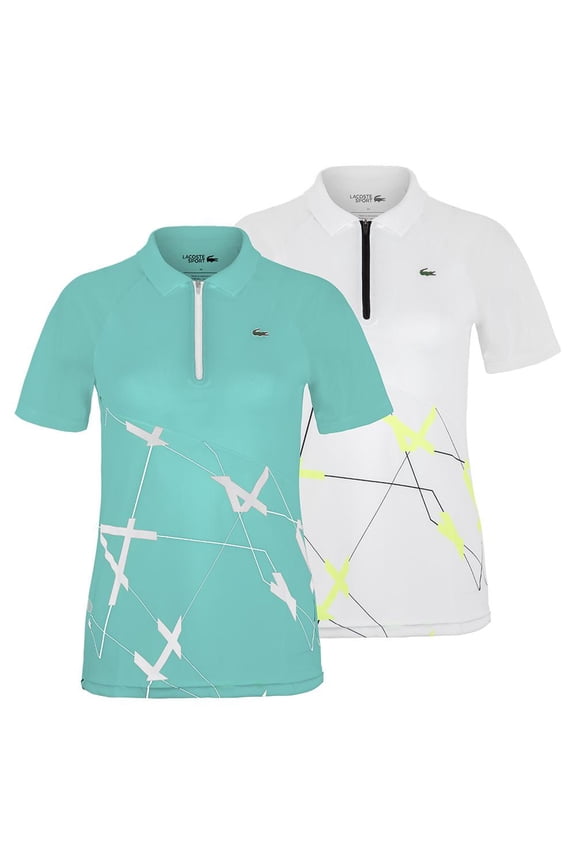 Women`s Ultra Dry Printed Zip Tennis Polo (  4(EUR36) 1Qr White/Fluo Zest  )
