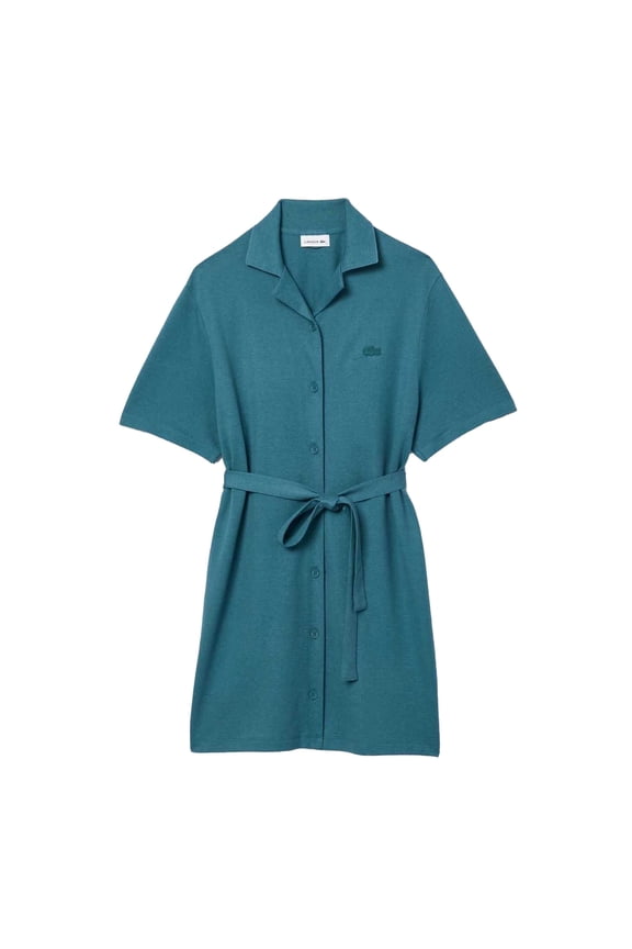 Womens Linen Blend Belted Shirt Dress