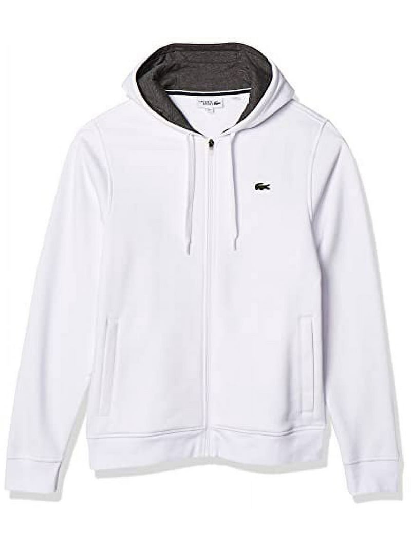 Lacoste mens Sport Fleece Zip Up Hooded Sweatshirt, White