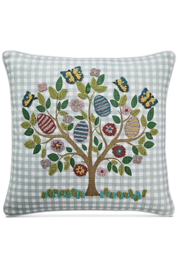 20 x 20 Easter Egg Tree Beaded Decorative Pillow, Green