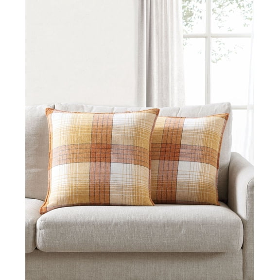 Lacourte Brandon Plaid 2 Pack Decorative Pillows, 20 x 20, Yellow
