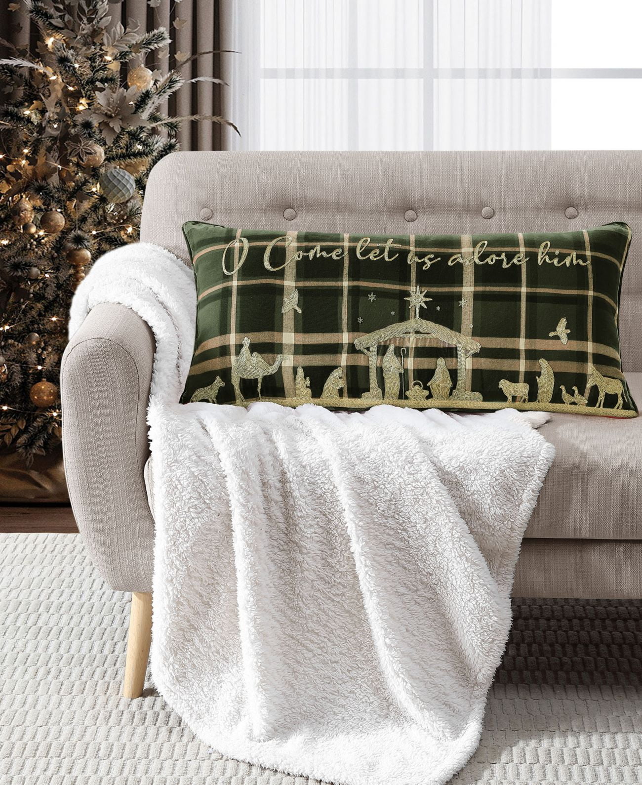 Lacourte Let Us Adore Him Decorative Pillow 14 x 28 Green Walmart