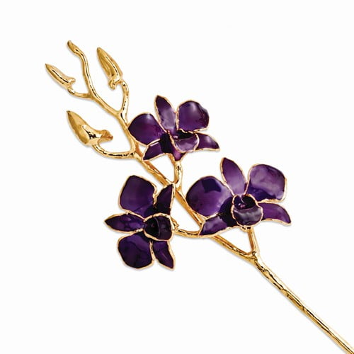 Lacquer Dipped Gold Trimmed Purple Dendrobium Orchid Stem