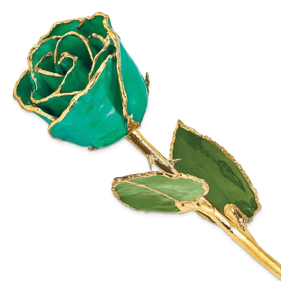Lacquer Dipped Gold Trimmed Turquoise Green Real Rose QGM22719