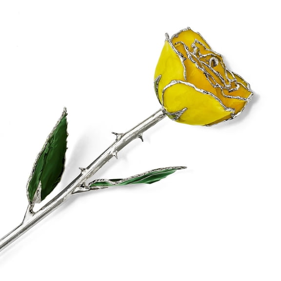Lacquer Dipped Silver Trimmed Yellow Rose